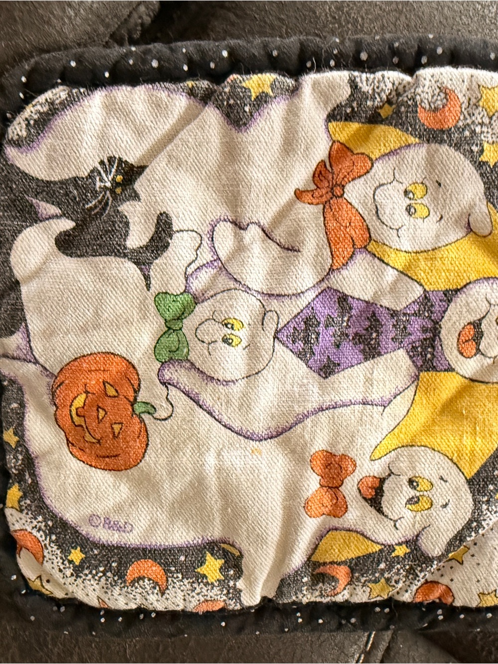Halloween Ghost Print Fabric Panel - White, Orange, Purple, Yellow